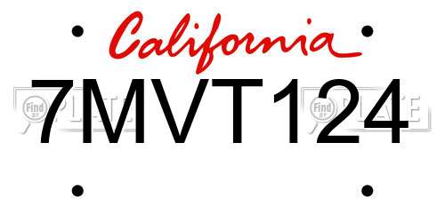 7MVT124 California License Plate