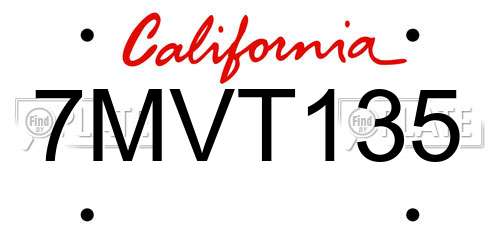 7MVT135 California License Plate