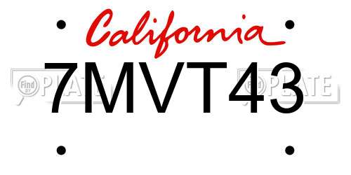 7MVT43 California License Plate