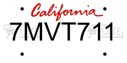 7MVT711 California License Plate