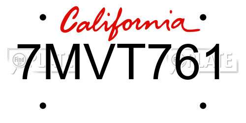 7MVT761 California License Plate