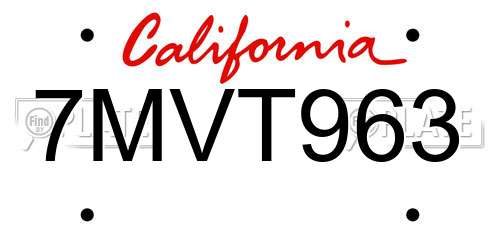 7MVT963 California License Plate