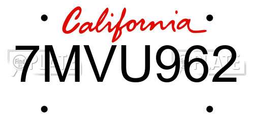 7MVU962 California License Plate