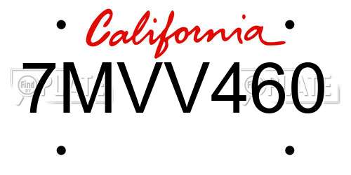 7MVV460 California License Plate