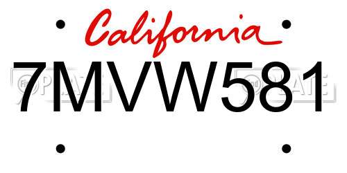 7MVW581 California License Plate