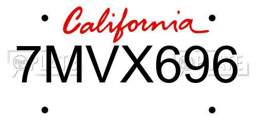 7MVX696 California License Plate