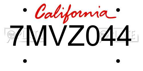 7MVZ044 California License Plate