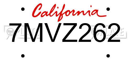 7MVZ262 California License Plate