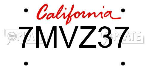 7MVZ37 California License Plate