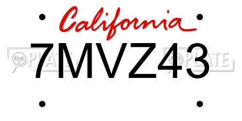 7MVZ43 California License Plate