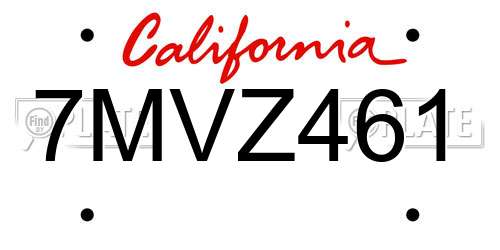 7MVZ461 California License Plate
