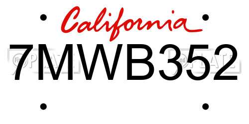 7MWB352 California License Plate
