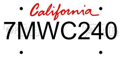 7MWC240 California License Plate