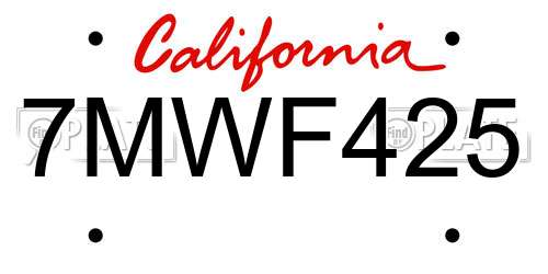 7MWF425 California License Plate