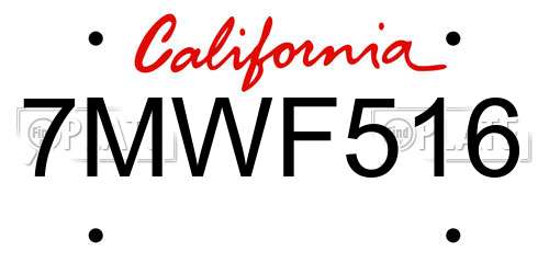 7MWF516 California License Plate