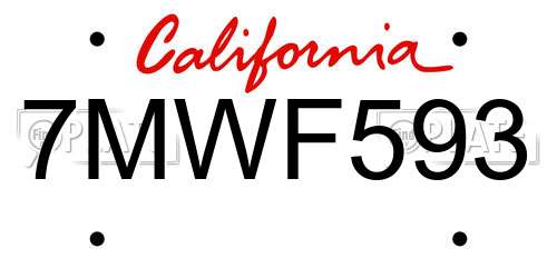 7MWF593 California License Plate