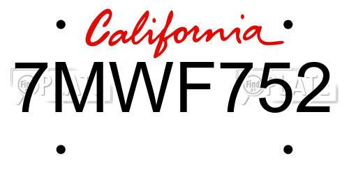 7MWF752 California License Plate