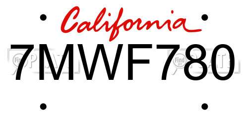 7MWF780 California License Plate
