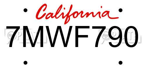 7MWF790 California License Plate