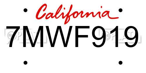 7MWF919 California License Plate