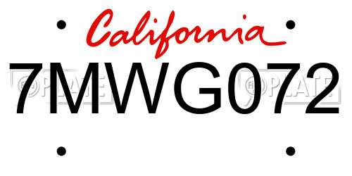 7MWG072 California License Plate