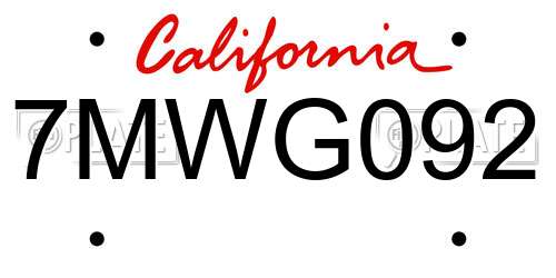 7MWG092 California License Plate