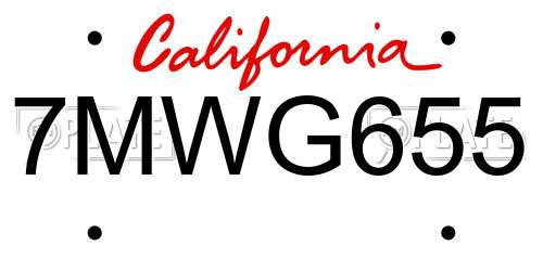 7MWG655 California License Plate