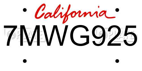 7MWG925 California License Plate