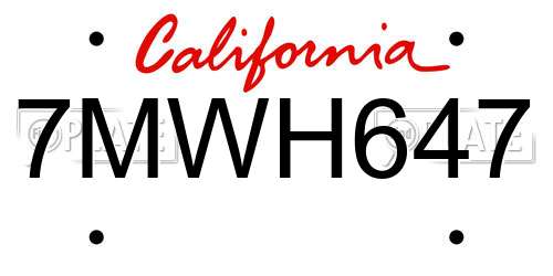 7MWH647 California License Plate