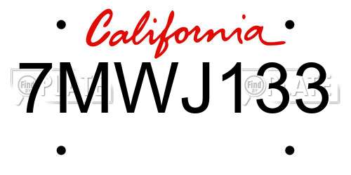 7MWJ133 California License Plate