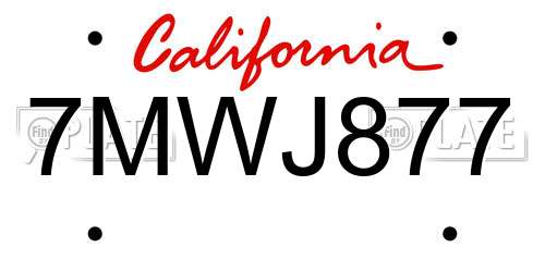 7MWJ877 California License Plate