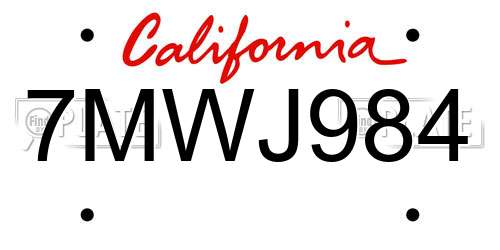 7MWJ984 California License Plate