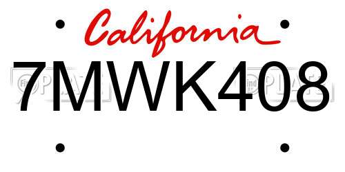 7MWK408 California License Plate