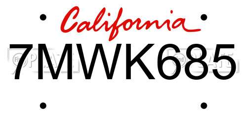 7MWK685 California License Plate