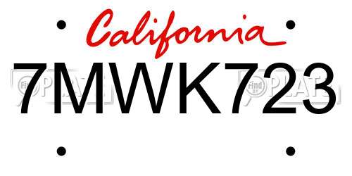 7MWK723 California License Plate