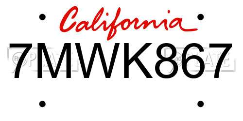 7MWK867 California License Plate