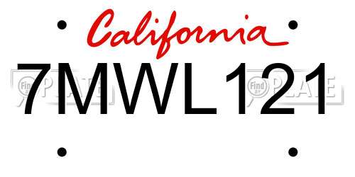 7MWL121 California License Plate