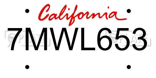 7MWL653 California License Plate
