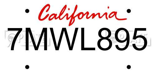 7MWL895 California License Plate