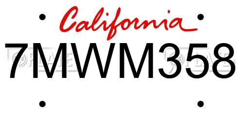 7MWM358 California License Plate