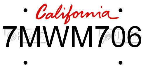 7MWM706 California License Plate