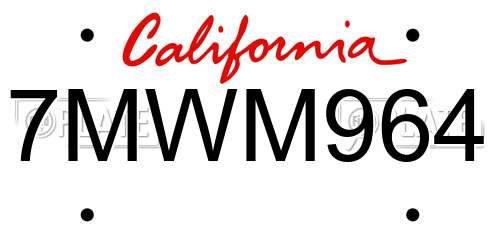 7MWM964 California License Plate