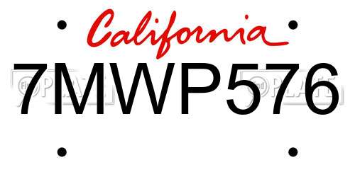7MWP576 California License Plate
