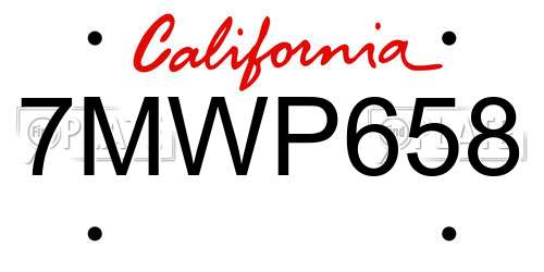 7MWP658 California License Plate