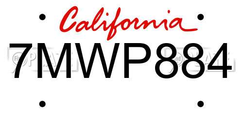 7MWP884 California License Plate