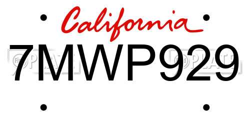 7MWP929 California License Plate