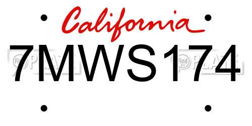 7MWS174 California License Plate
