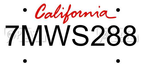 7MWS288 California License Plate