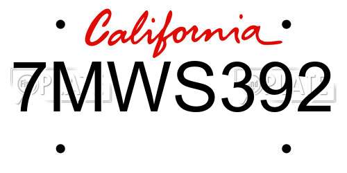 7MWS392 California License Plate