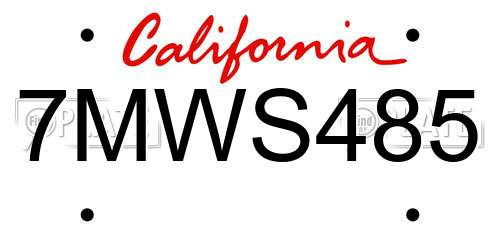 7MWS485 California License Plate